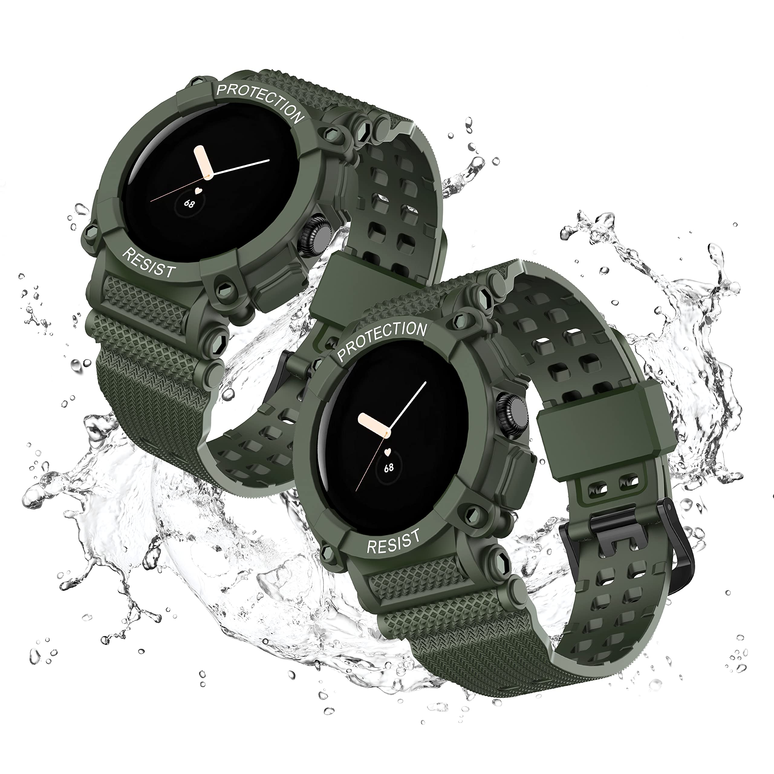 EVPLNT EVPLNT Rugged Band Strap with Case for Google Pixel Watch 2 41mm Shockproof Bumper Cover for Men Women Army Green - View 7 of 7