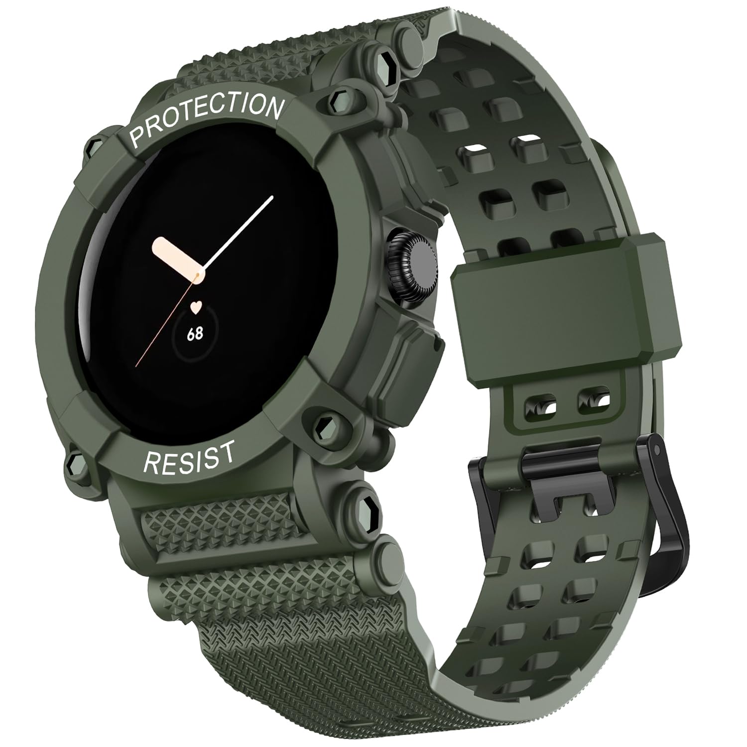 EVPLNT EVPLNT Rugged Band Strap with Case for Google Pixel Watch 2 41mm Shockproof Bumper Cover for Men Women Army Green