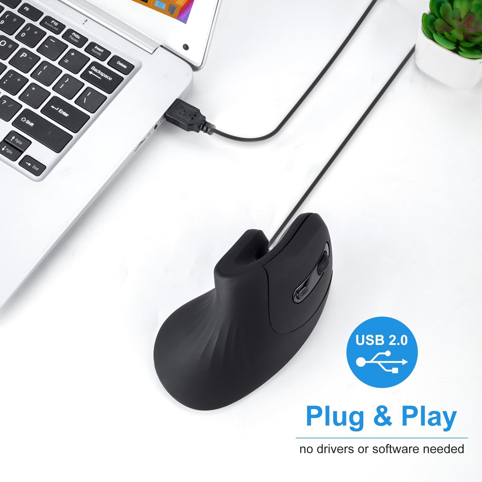 HXMJ HXMJ Vertical Wired Mouse Ergonomic Optical Silent Click Right Handed Black for Comfortable Computing - View 3 of 7