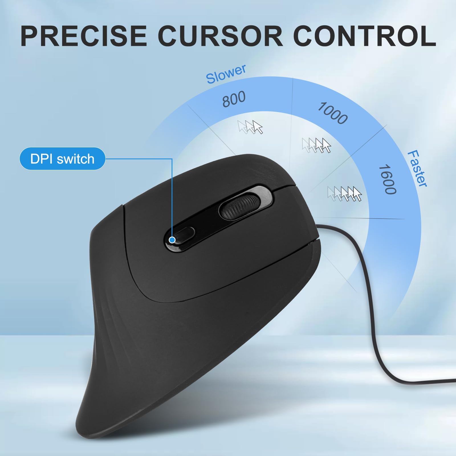 HXMJ HXMJ Vertical Wired Mouse Ergonomic Optical Silent Click Right Handed Black for Comfortable Computing - View 5 of 7