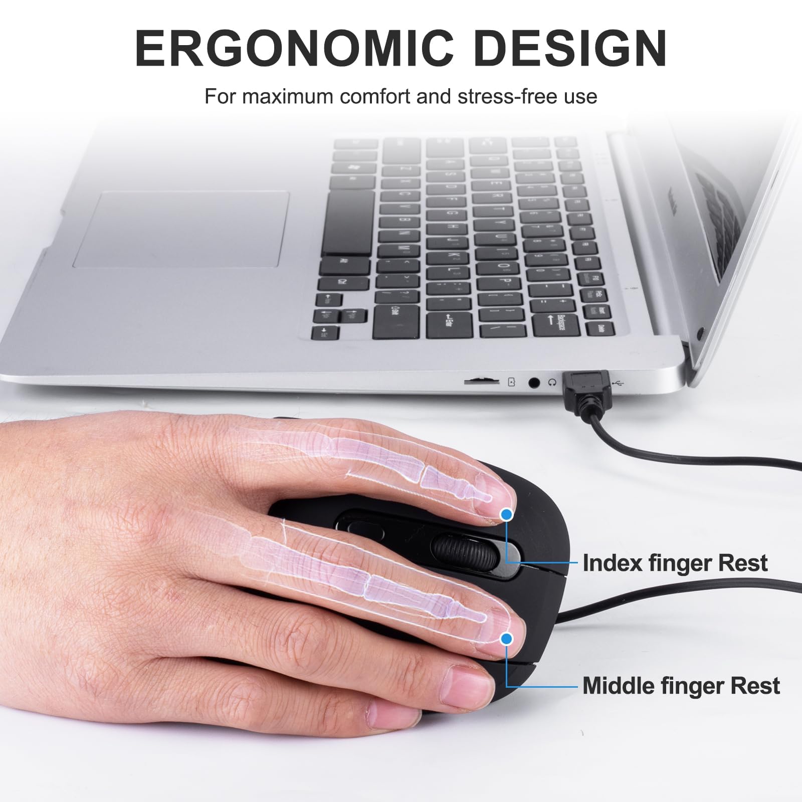 HXMJ HXMJ Vertical Wired Mouse Ergonomic Optical Silent Click Right Handed Black for Comfortable Computing - View 6 of 7