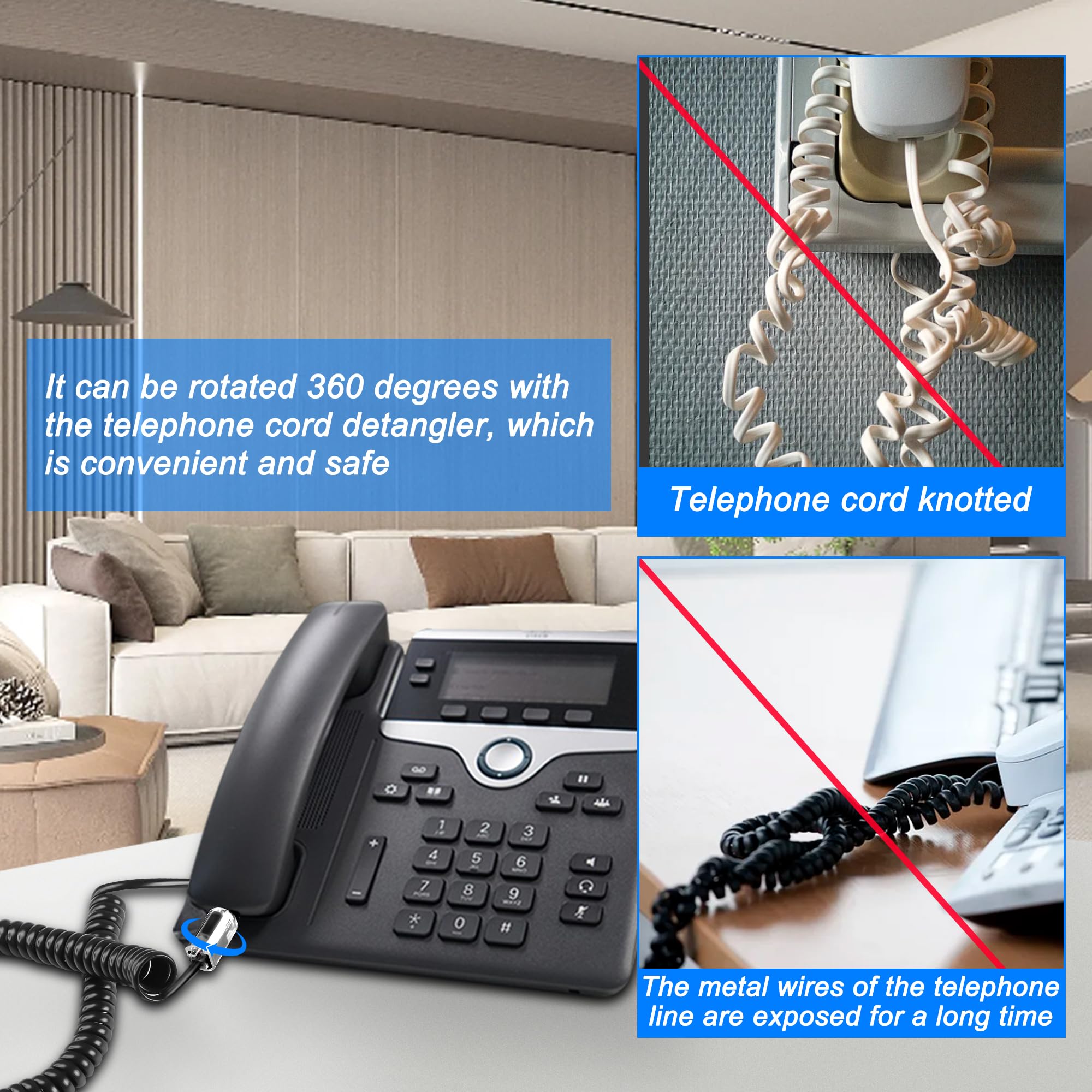 MEIRIYFA MEIRIYFA RJ9 Telephone Cord for Landline Detangler 4P4C Male to Male Coiled Cable 9.8FT 2 Pack for Desk Phone Handset - View 2 of 7