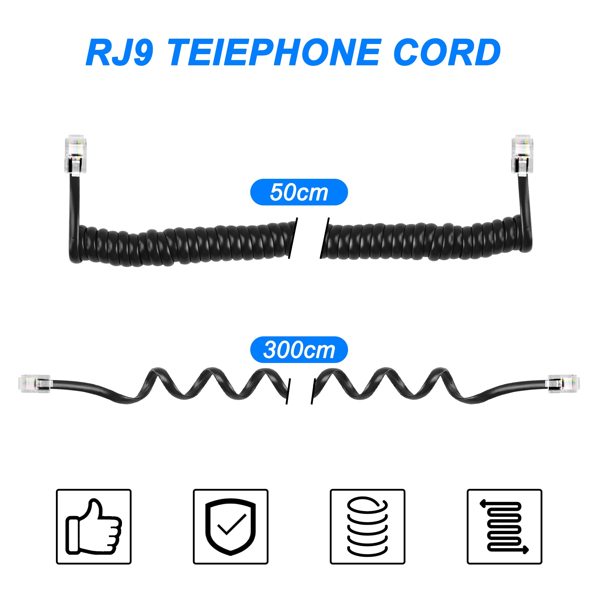 MEIRIYFA MEIRIYFA RJ9 Telephone Cord for Landline Detangler 4P4C Male to Male Coiled Cable 9.8FT 2 Pack for Desk Phone Handset - View 3 of 7