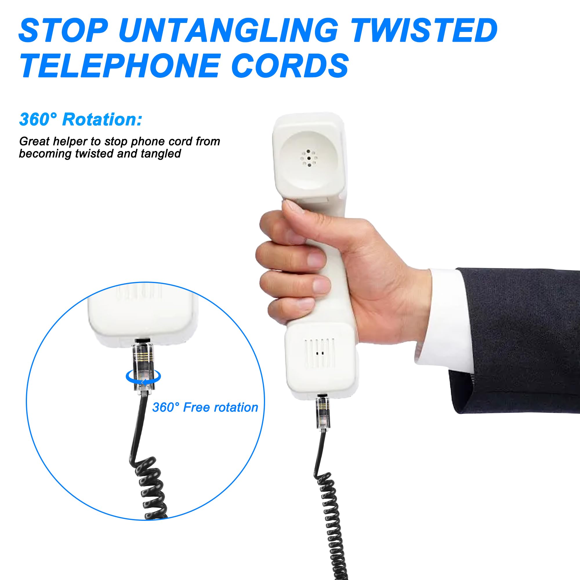 MEIRIYFA MEIRIYFA RJ9 Telephone Cord for Landline Detangler 4P4C Male to Male Coiled Cable 9.8FT 2 Pack for Desk Phone Handset - View 5 of 7