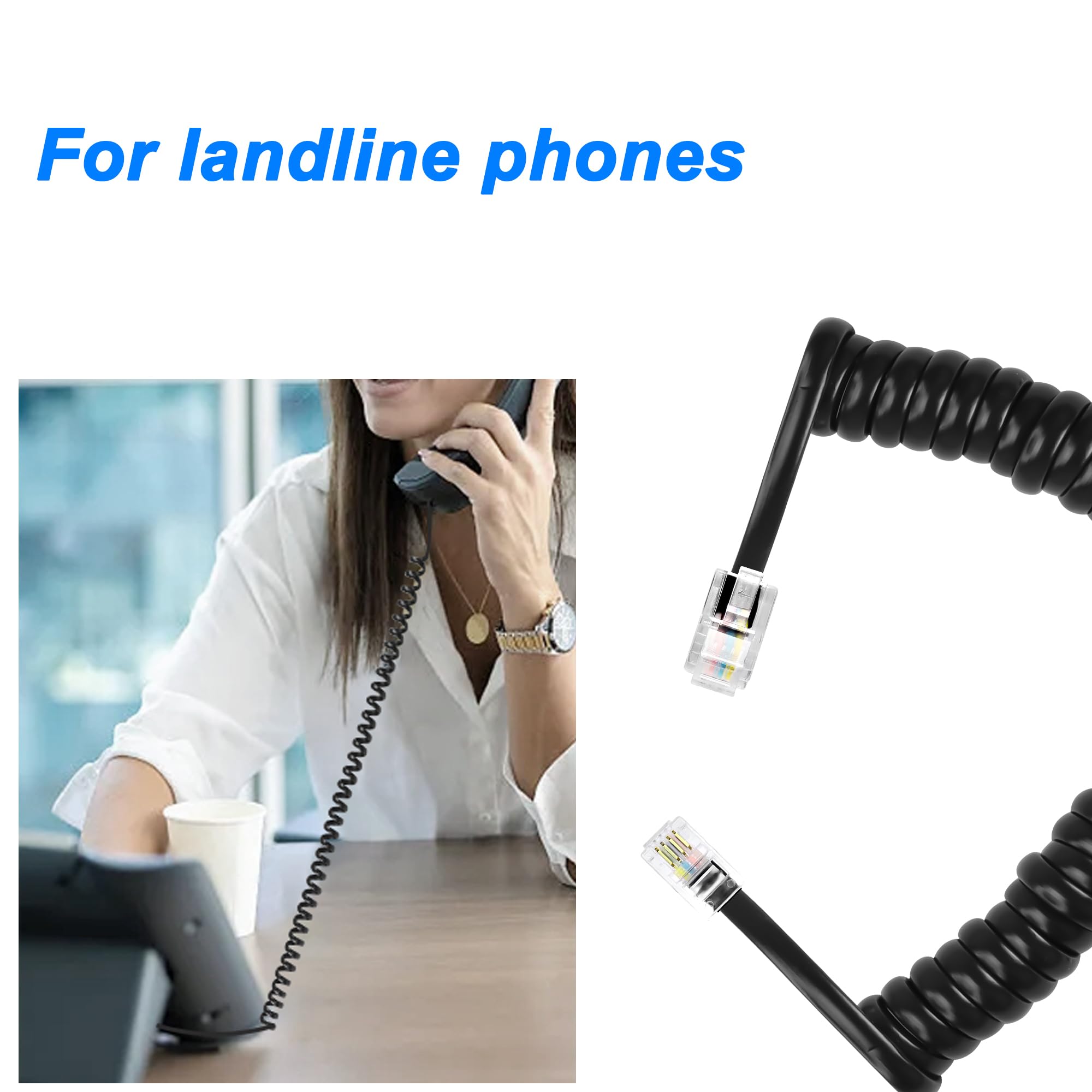 MEIRIYFA MEIRIYFA RJ9 Telephone Cord for Landline Detangler 4P4C Male to Male Coiled Cable 9.8FT 2 Pack for Desk Phone Handset - View 6 of 7