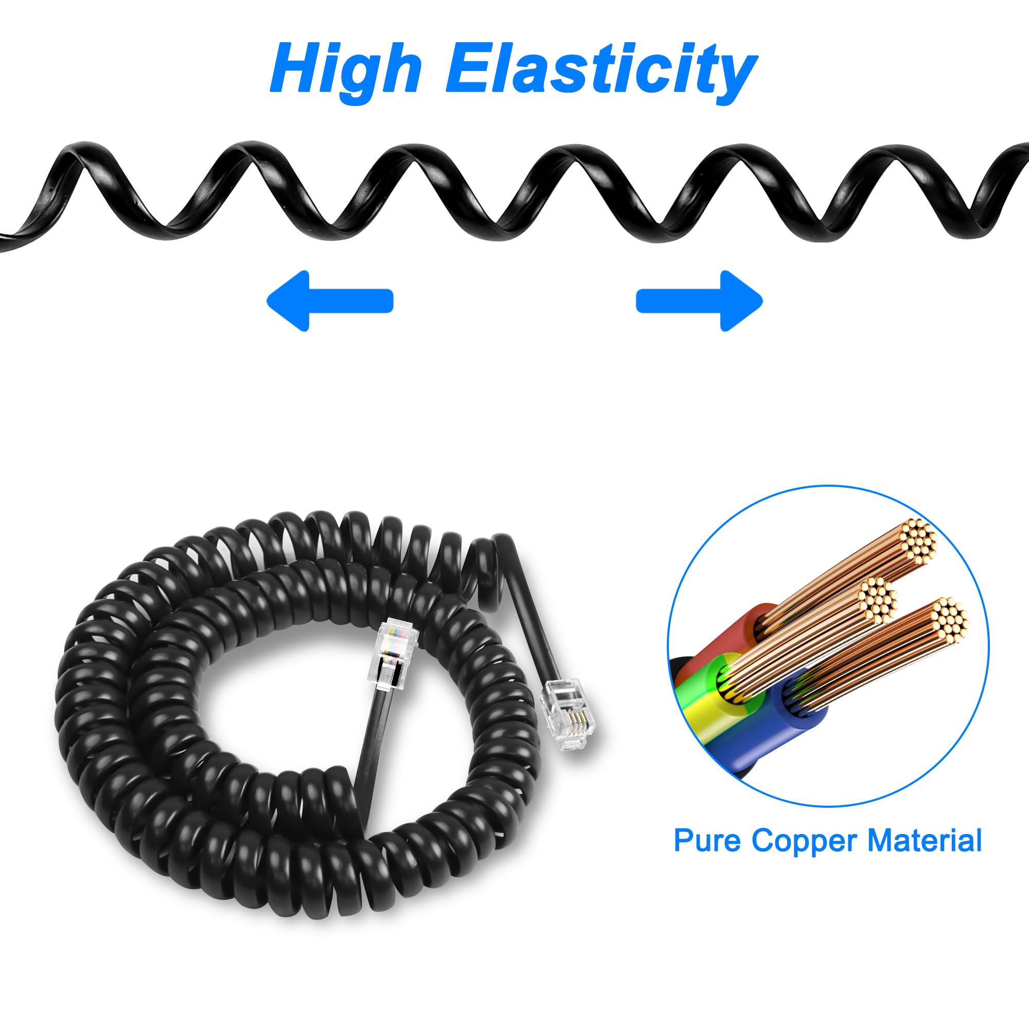 MEIRIYFA MEIRIYFA RJ9 Telephone Cord for Landline Detangler 4P4C Male to Male Coiled Cable 9.8FT 2 Pack for Desk Phone Handset - View 7 of 7