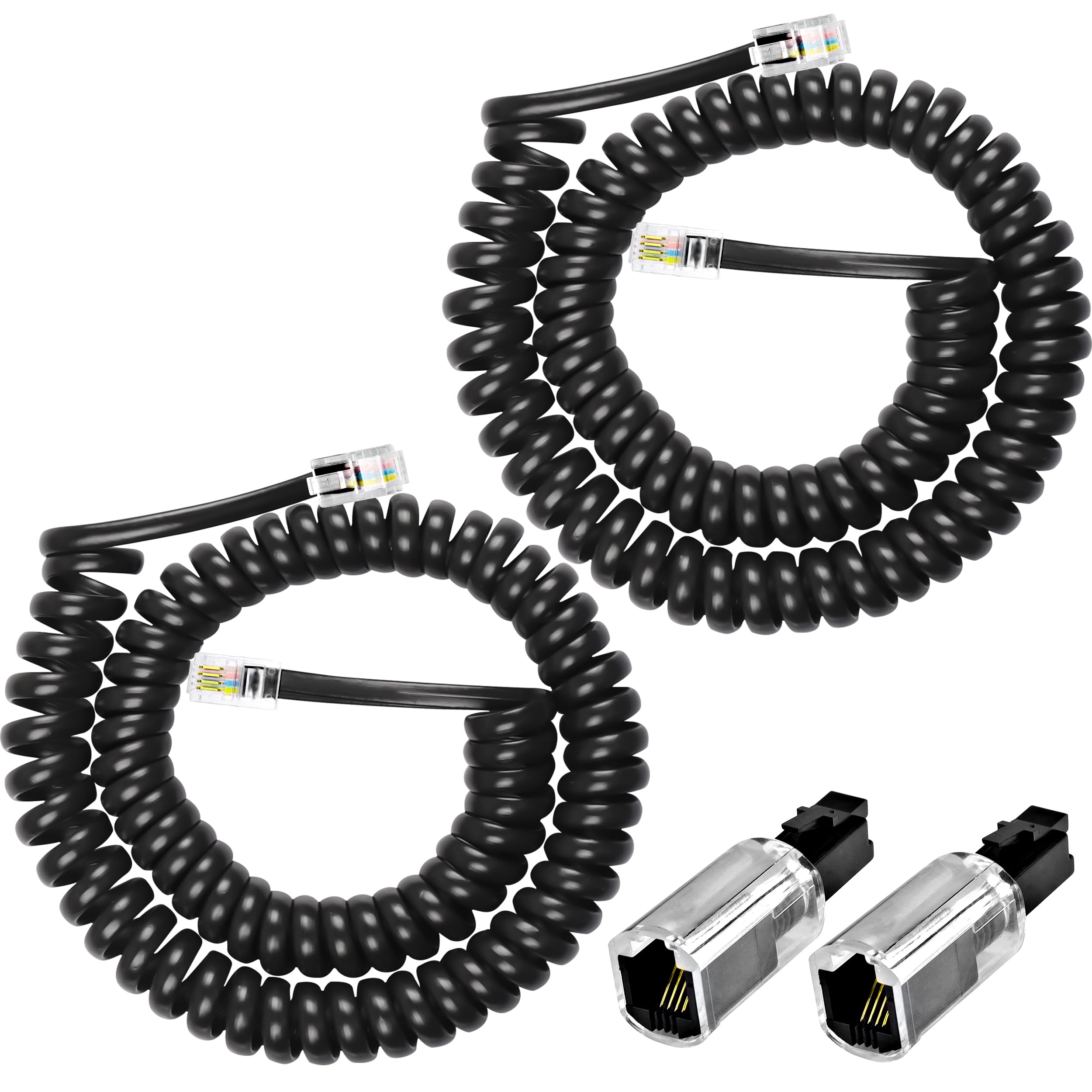 MEIRIYFA RJ9 Telephone Cord for Landline Detangler 4P4C Male to Male Coiled Cable 9.8FT 2 Pack for Desk Phone Handset