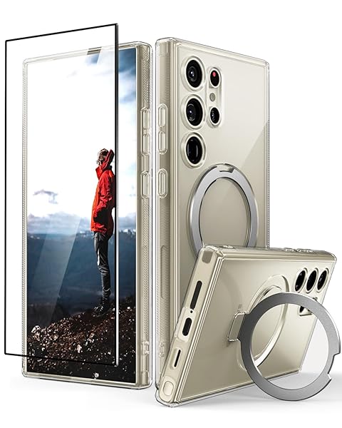 CaseBorne CaseBorne Samsung Galaxy S24 Ultra Case 3-in-1 Combo Clear Hybrid Magnetic Cover with Kickstand and Tempered Glass Screen Protector