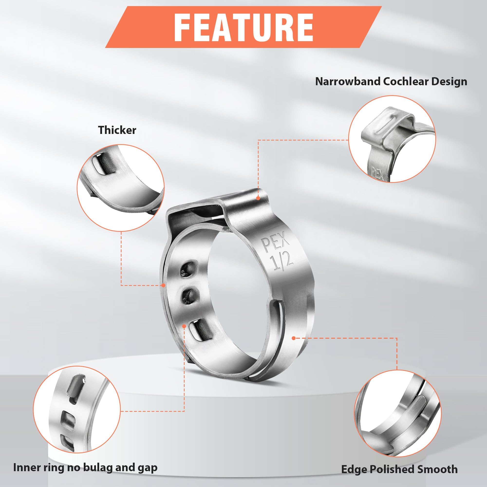 WYSIWYKA WYSIWYKA 120pcs 1/2 inch PEX Cinch Clamps 304 Stainless Steel Hose Clamps for PEX Tubing Pipe Fitting Connections - View 2 of 8