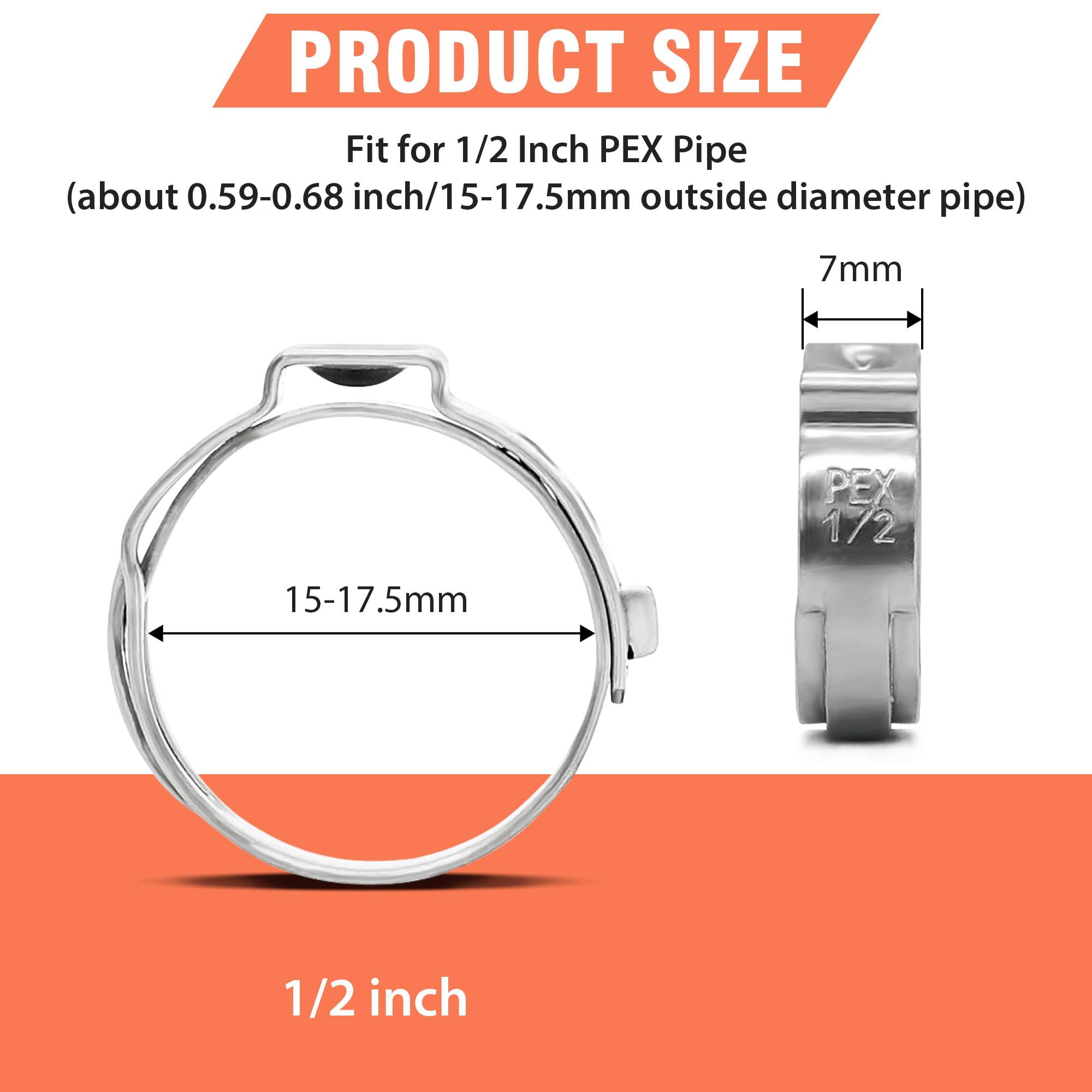 WYSIWYKA WYSIWYKA 120pcs 1/2 inch PEX Cinch Clamps 304 Stainless Steel Hose Clamps for PEX Tubing Pipe Fitting Connections - View 3 of 8