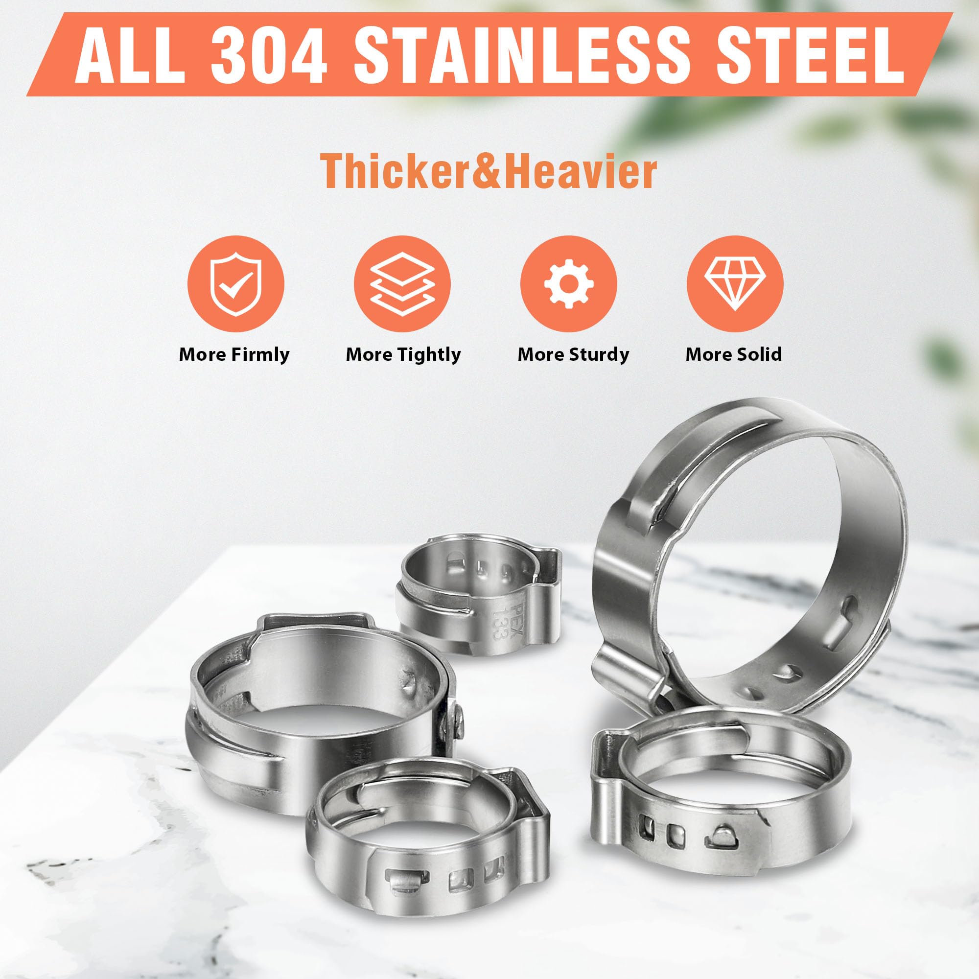 WYSIWYKA WYSIWYKA 120pcs 1/2 inch PEX Cinch Clamps 304 Stainless Steel Hose Clamps for PEX Tubing Pipe Fitting Connections - View 5 of 8