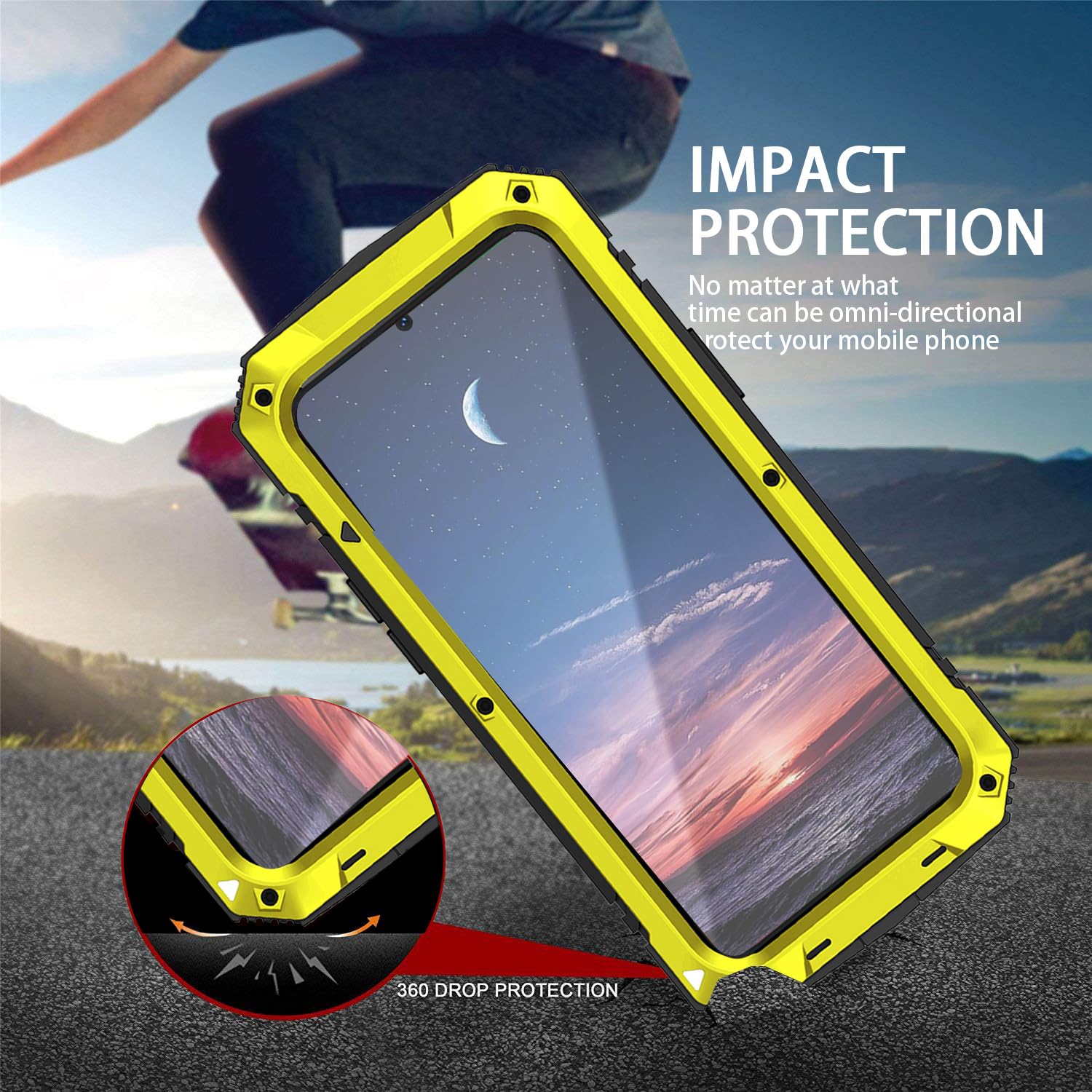 Simicoo Simicoo Samsung S24 Plus Metal Bumper Silicone Case with Stand Screen Protector Durable Shockproof Heavy Duty Rugged Full Body Cover Yellow - View 7 of 7