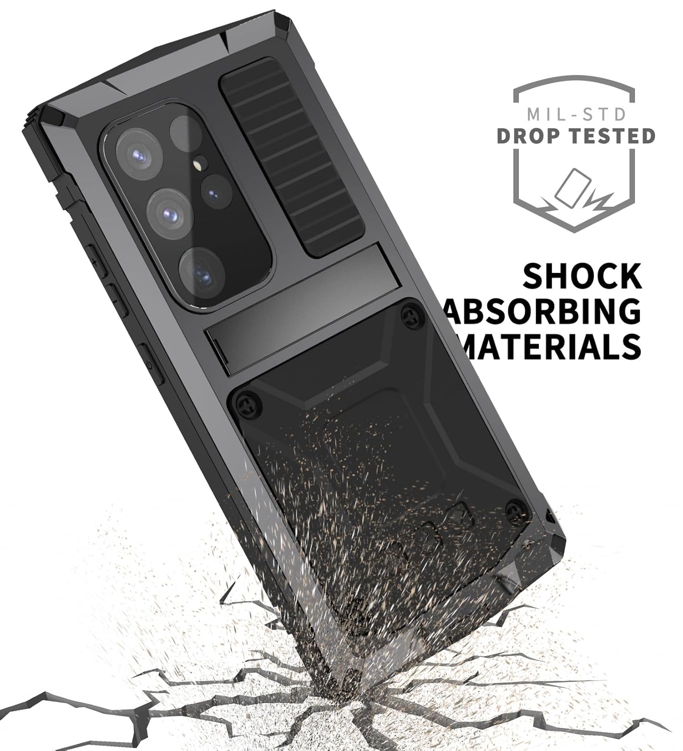 Simicoo Simicoo Samsung S24 Plus Metal Bumper Silicone Case with Stand and Screen Protector Rugged Heavy Duty Shockproof Full Body Cover Black