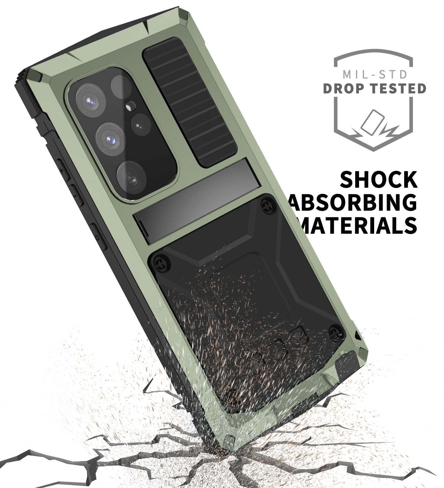 Simicoo Simicoo Samsung S24 Plus Metal Bumper Silicone Case with Stand and Screen Protector Rugged Heavy Duty Green - View 2 of 9