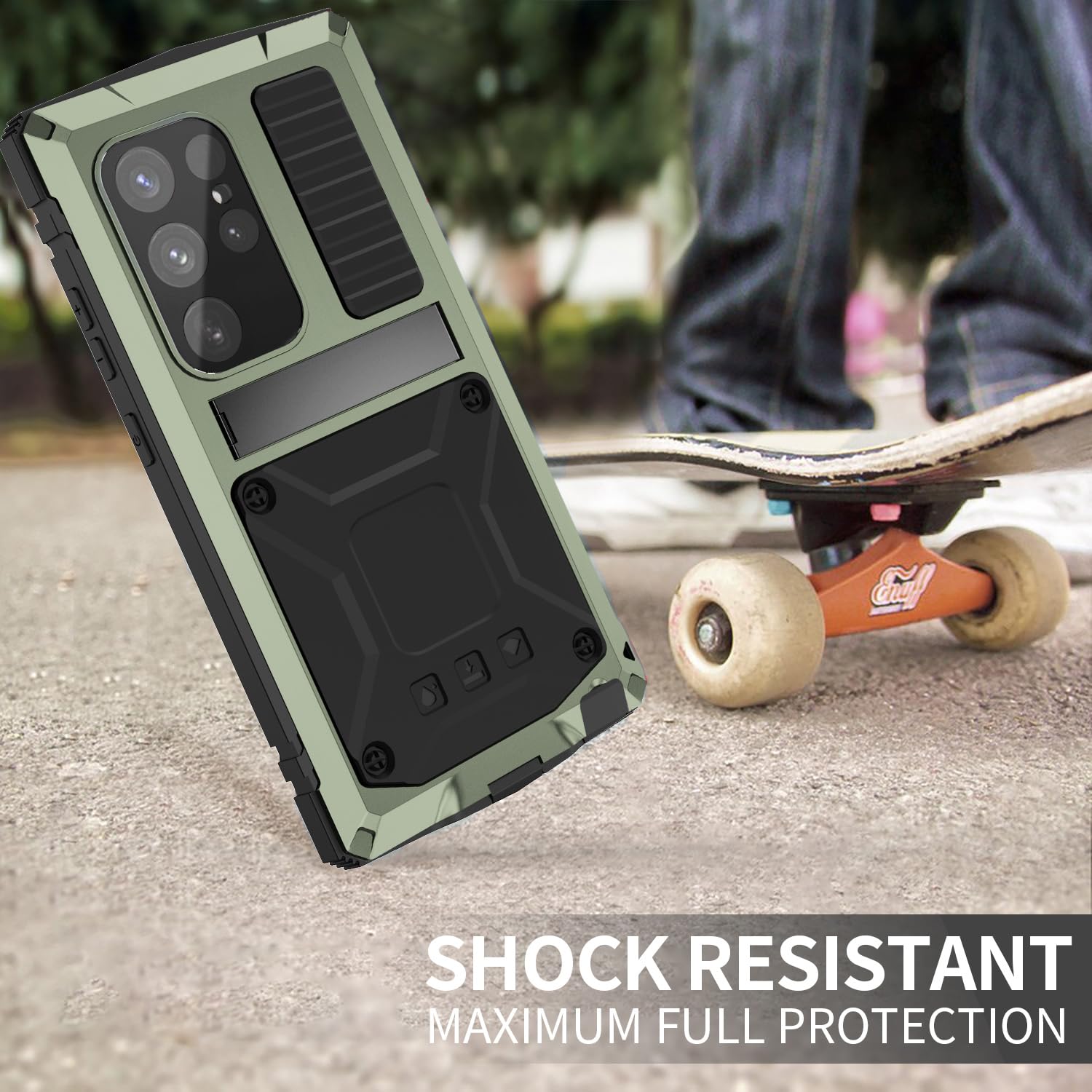 Simicoo Simicoo Samsung S24 Plus Metal Bumper Silicone Case with Stand and Screen Protector Rugged Heavy Duty Green - View 5 of 9