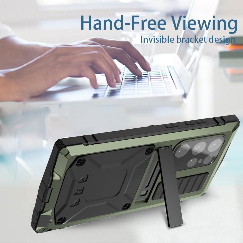 Simicoo Simicoo Samsung S24 Plus Metal Bumper Silicone Case with Stand and Screen Protector Rugged Heavy Duty Green - View 6 of 9