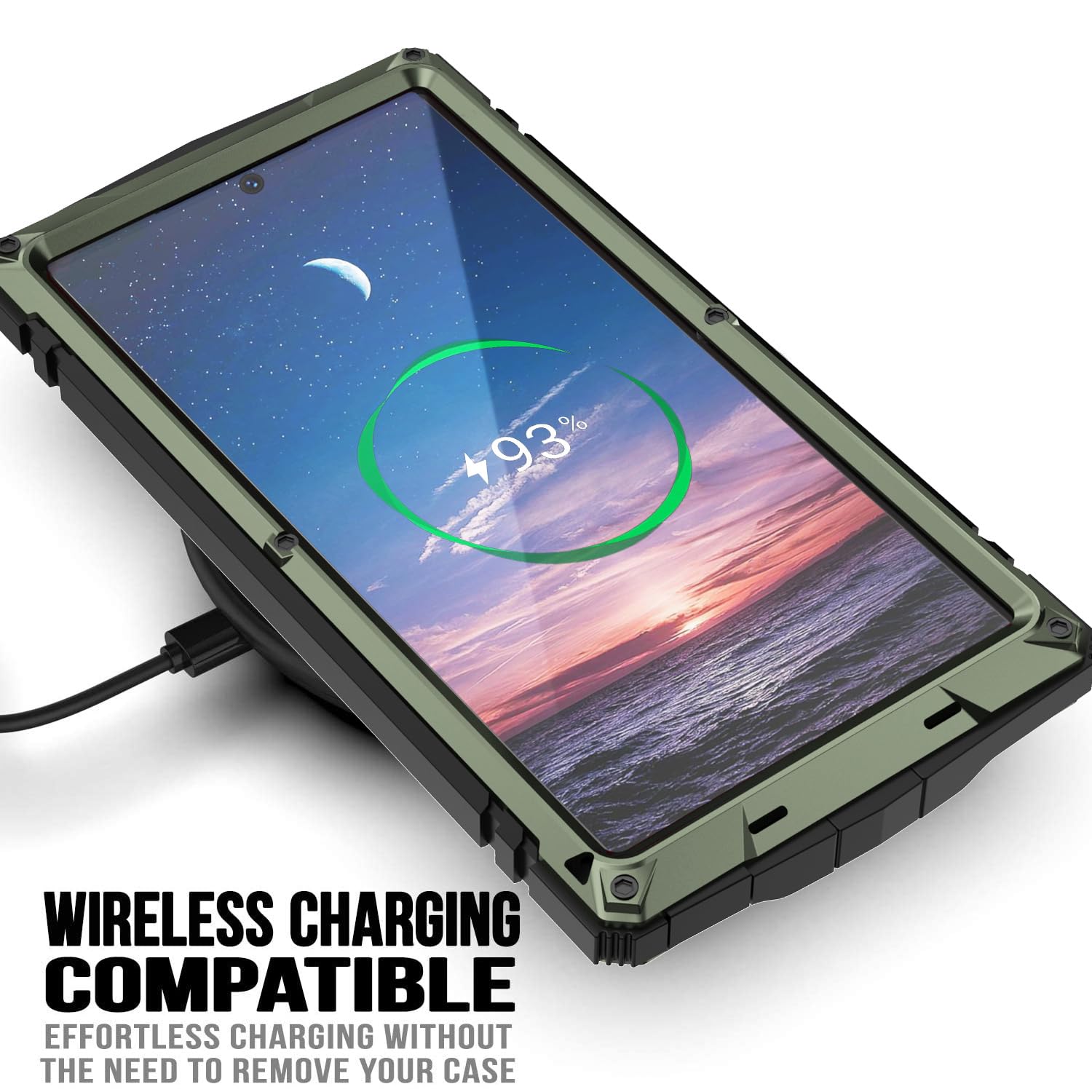 Simicoo Simicoo Samsung S24 Plus Metal Bumper Silicone Case with Stand and Screen Protector Rugged Heavy Duty Green - View 7 of 9