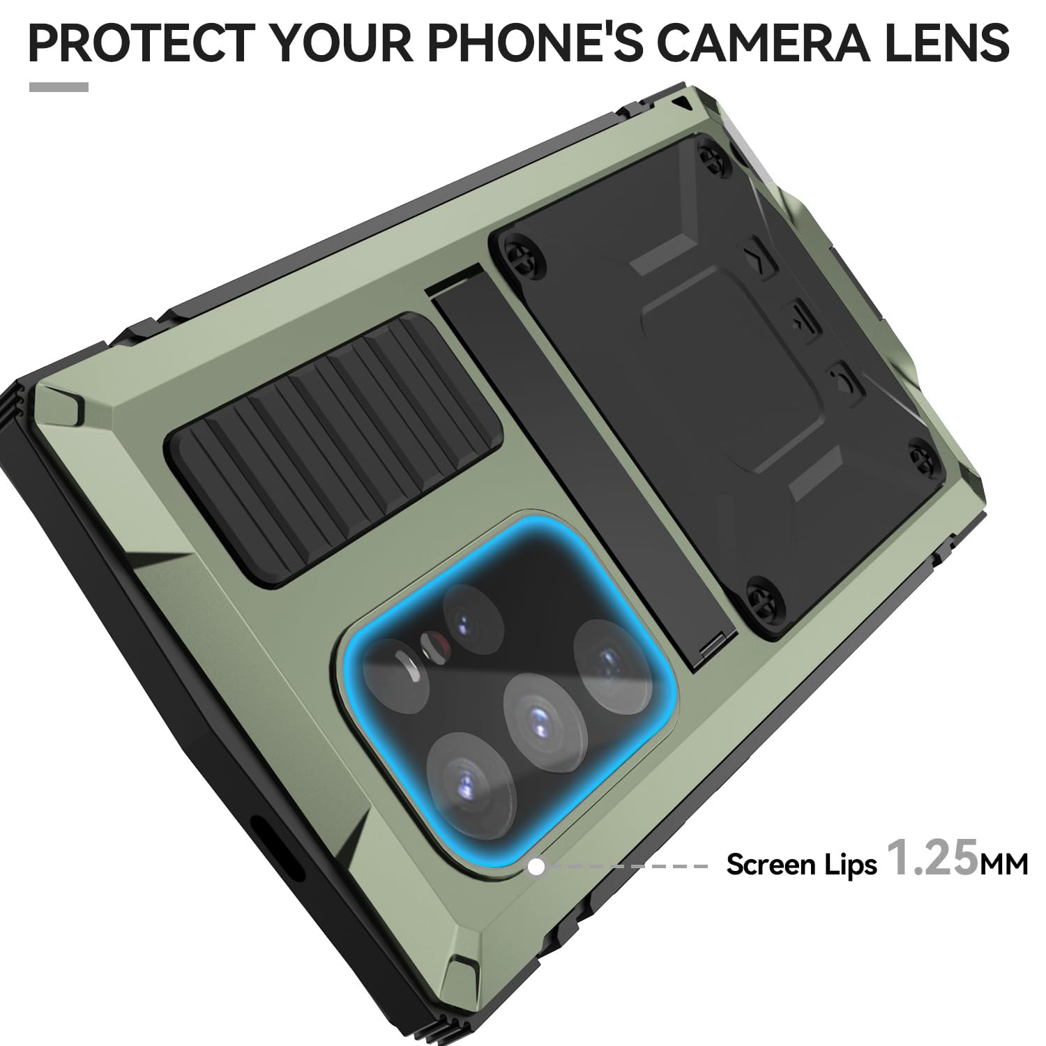 Simicoo Simicoo Samsung S24 Plus Metal Bumper Silicone Case with Stand and Screen Protector Rugged Heavy Duty Green - View 9 of 9