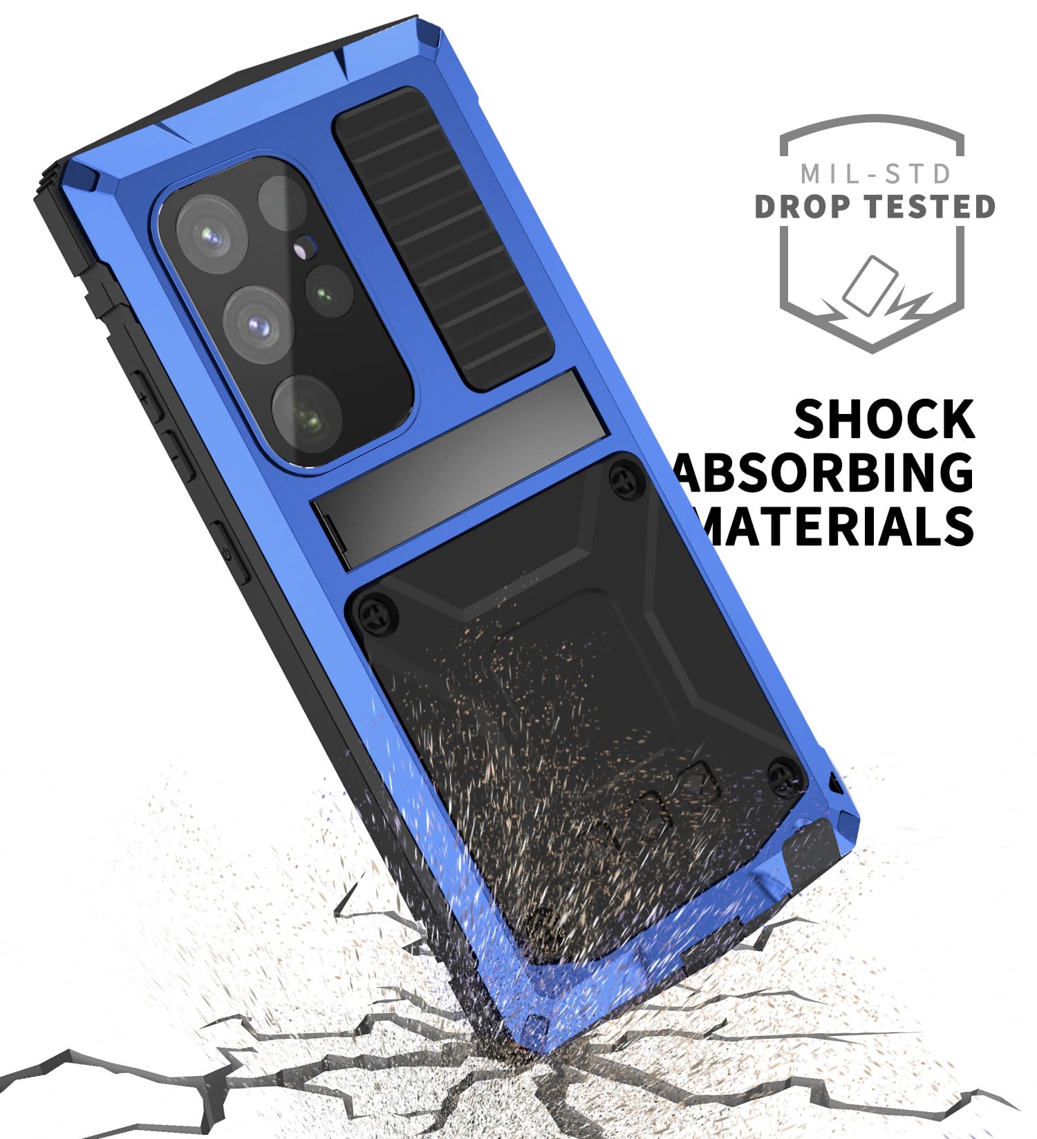 Simicoo Simicoo Samsung S24 Plus Metal Bumper Silicone Case with Stand and Screen Protector Rugged Heavy Duty Outdoor Protection Blue - View 2 of 9