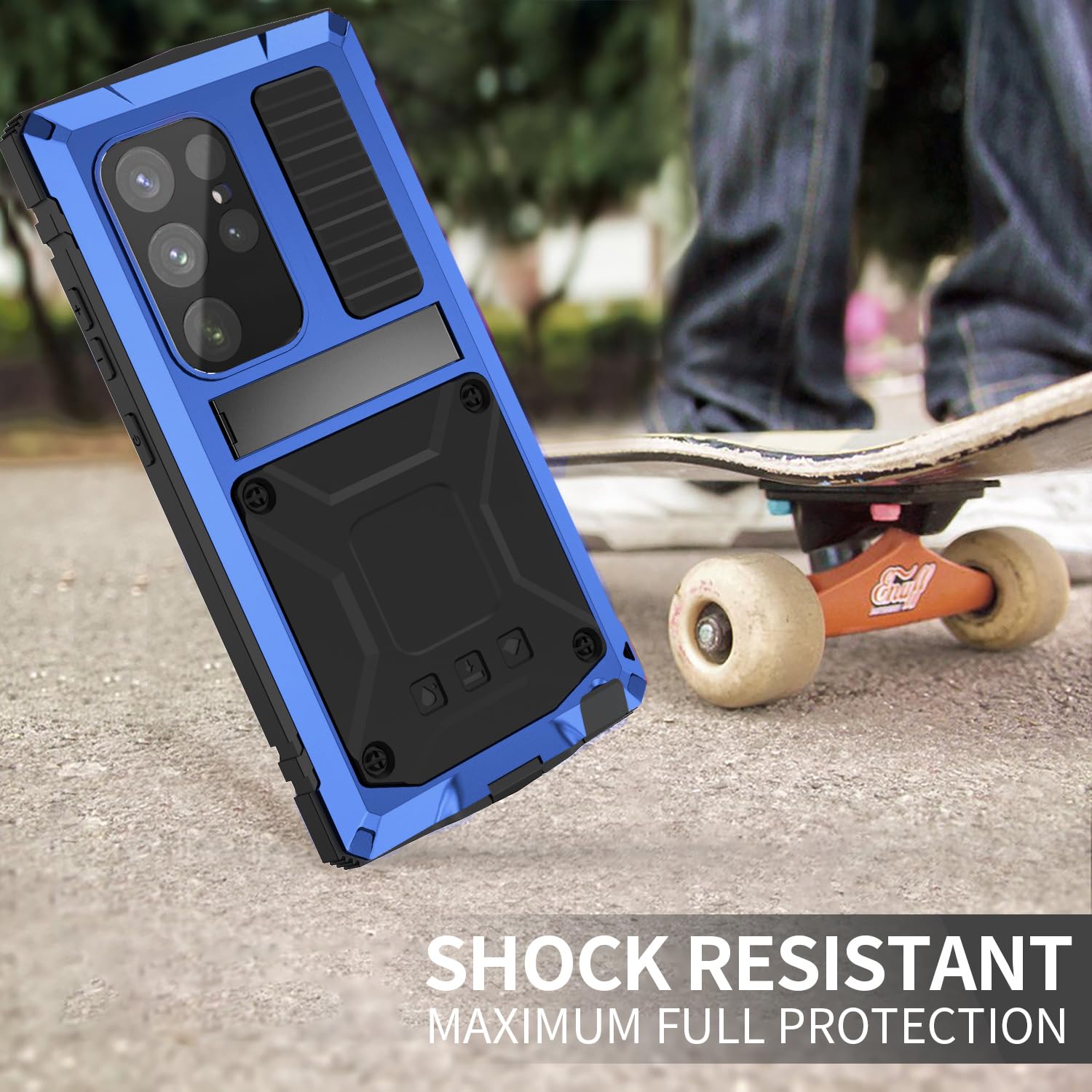 Simicoo Simicoo Samsung S24 Plus Metal Bumper Silicone Case with Stand and Screen Protector Rugged Heavy Duty Outdoor Protection Blue - View 5 of 9