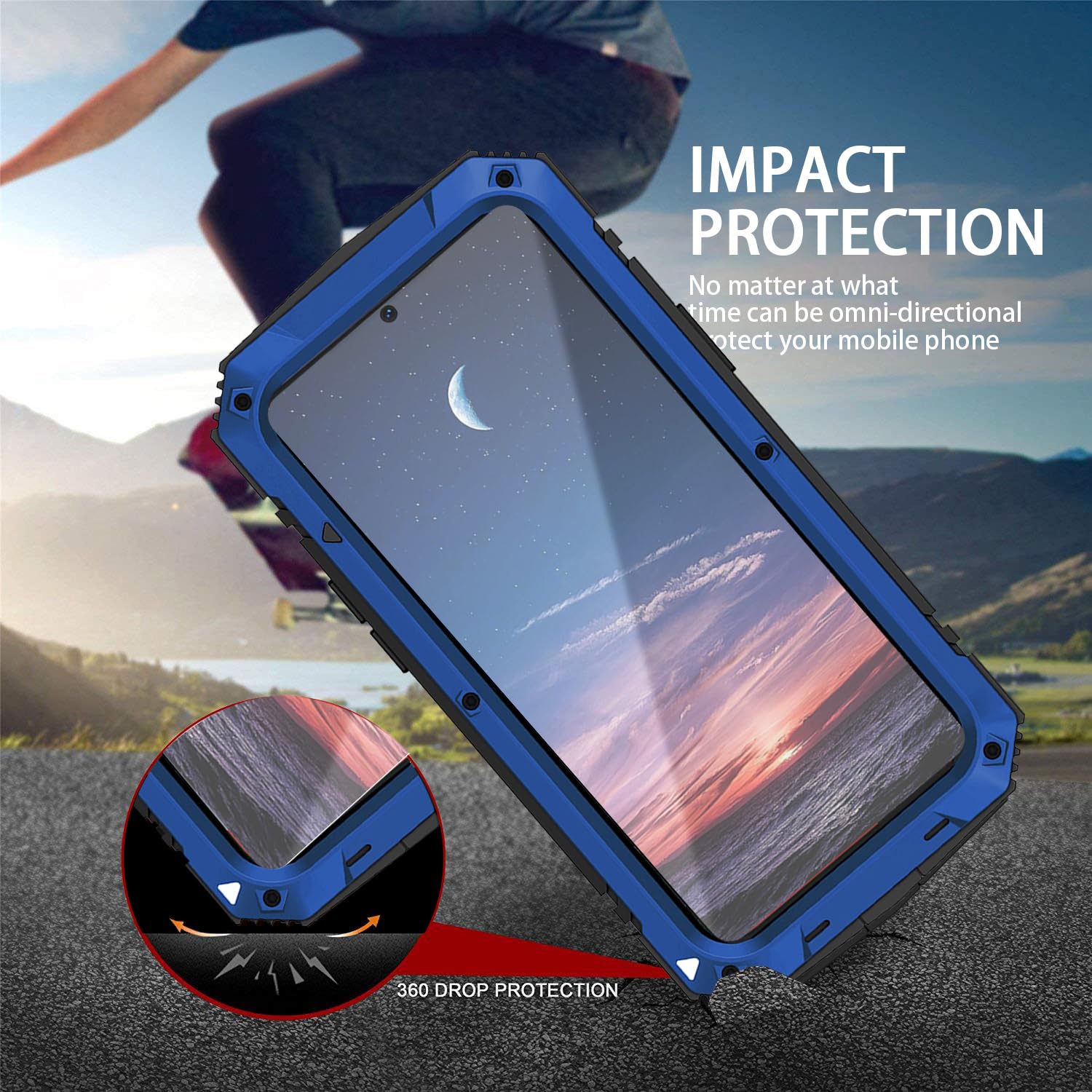 Simicoo Simicoo Samsung S24 Plus Metal Bumper Silicone Case with Stand and Screen Protector Rugged Heavy Duty Outdoor Protection Blue - View 8 of 9