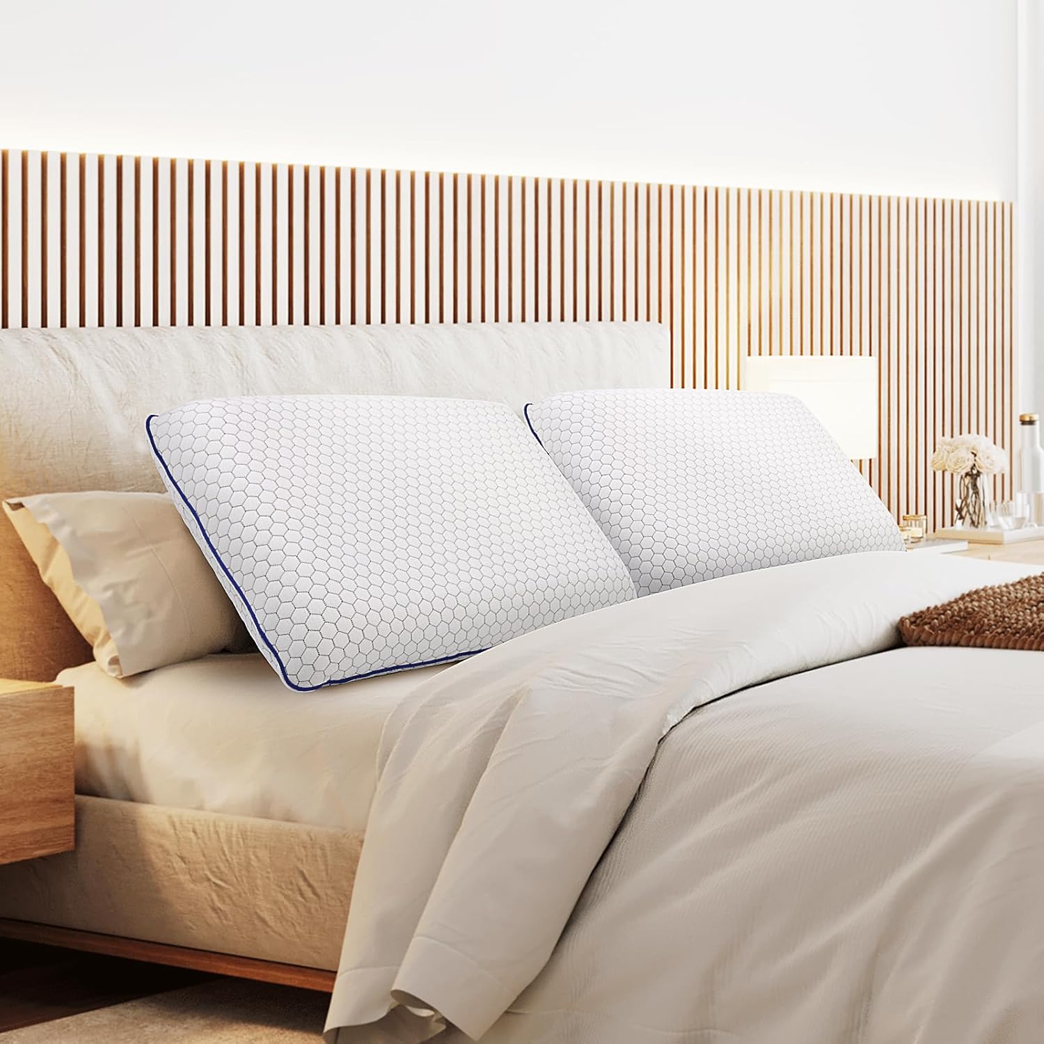 CushyOasis CushyOasis Memory Foam Pillows Set of 2 for Side Back Stomach Sleepers with Washable Cover and Breathable Mesh Standard Size Grey - View 7 of 9