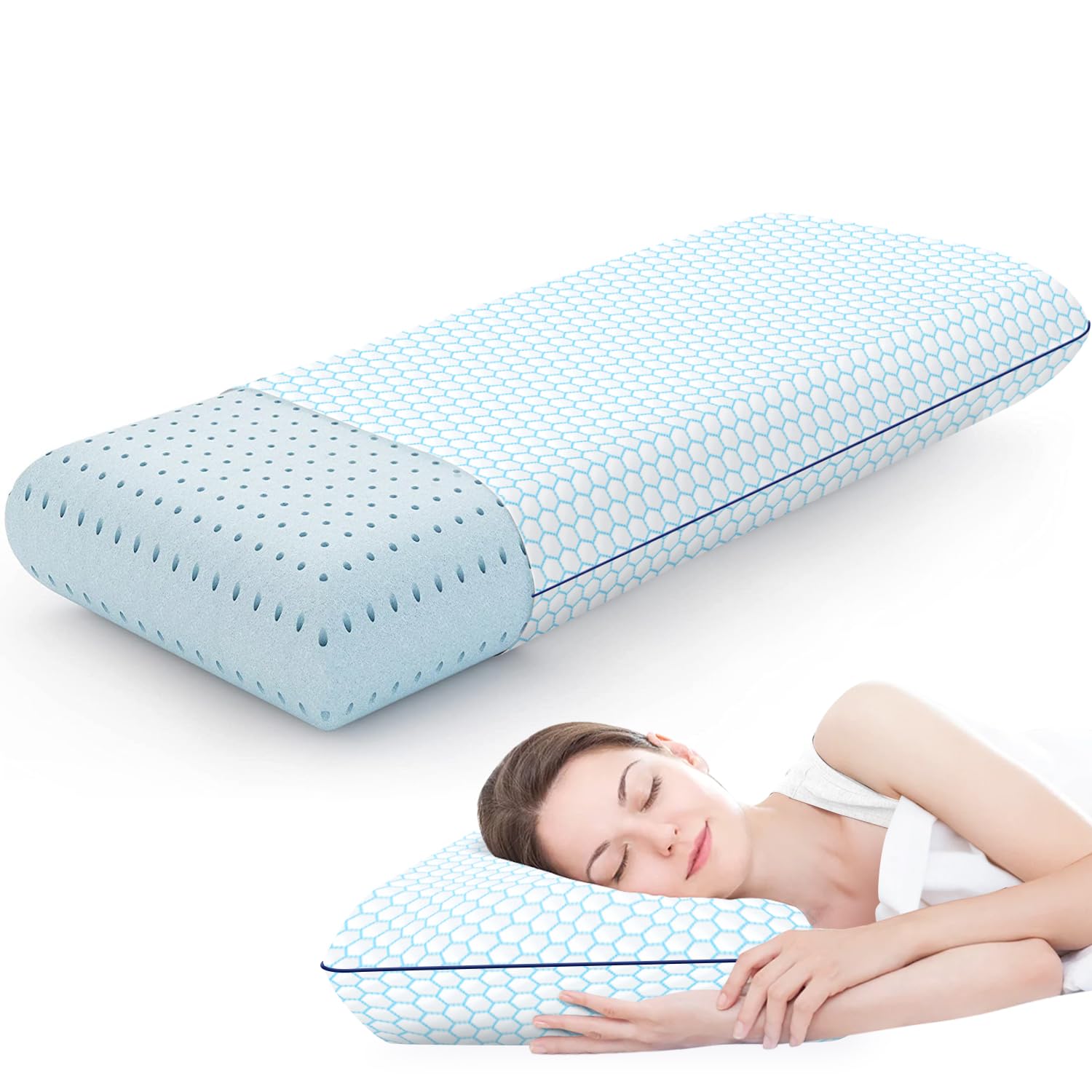 CushyOasis CushyOasis Memory Foam Pillows Set of 2 for Side Back Stomach Sleepers with Washable Cover and Breathable Mesh Standard Size Grey - View 8 of 9