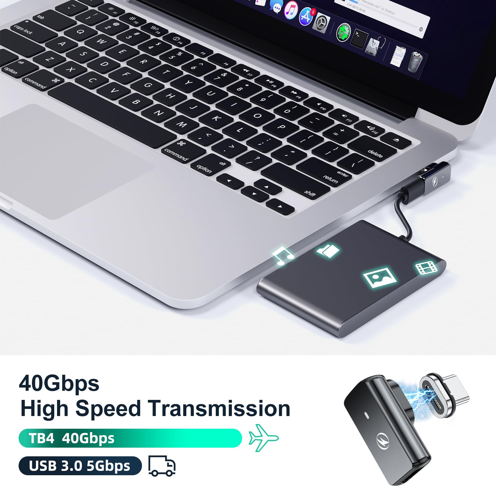 HanCenDa HanCenDa 240W Magnetic USB C Adapter 2Pack 24PIN Supports 40Gbps Data Transfer and 8K 60Hz Video for MacBook Pro Air iPhone 15 - View 4 of 7