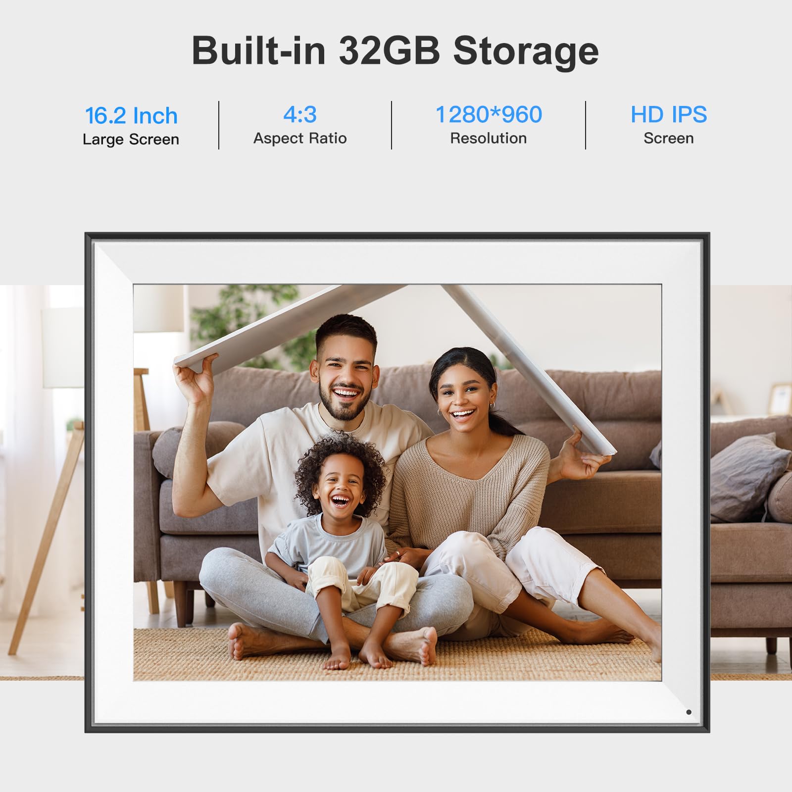 PWOSUN Large WiFi Digital Picture Frame 32GB Wall Mounted with Light Sensor Instant Photo Sharing Unlimited Cloud Storage Perfect Father's Day Gift - View 5 of 8