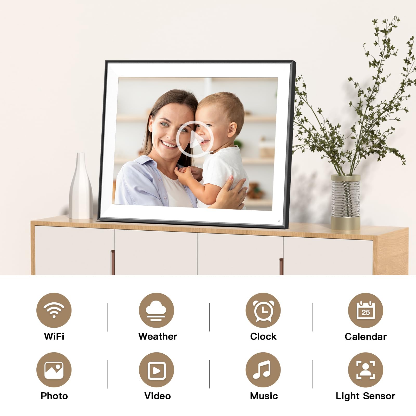 PWOSUN Large WiFi Digital Picture Frame 32GB Wall Mounted with Light Sensor Instant Photo Sharing Unlimited Cloud Storage Perfect Father's Day Gift - View 7 of 8