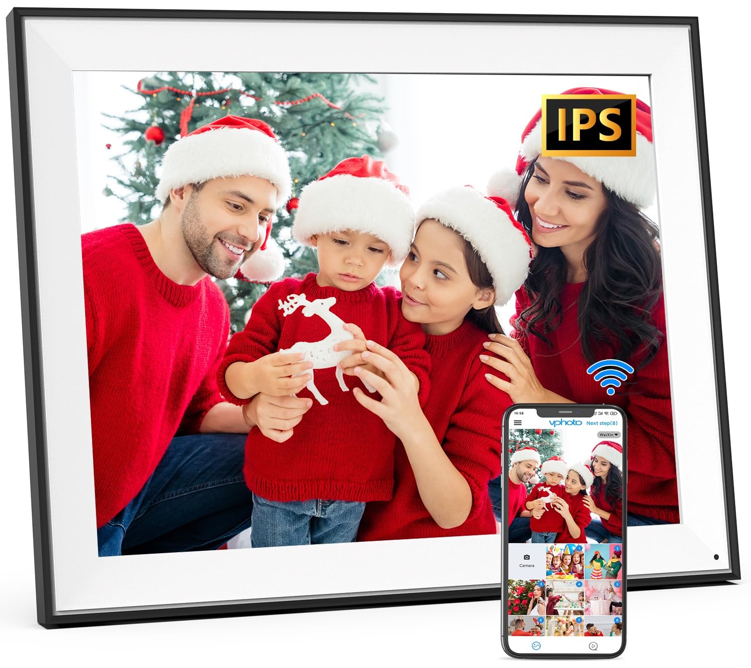 PWOSUN Large WiFi Digital Picture Frame 32GB Wall Mounted with Light Sensor Instant Photo Sharing Unlimited Cloud Storage Perfect Father's Day Gift