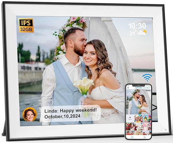 FULLJA Large Digital Photo Frame 17 Inch Smart Touch Screen Picture Album 32GB Light Sensor App Email Free Cloud Storage Wall Mountable Home Decor
