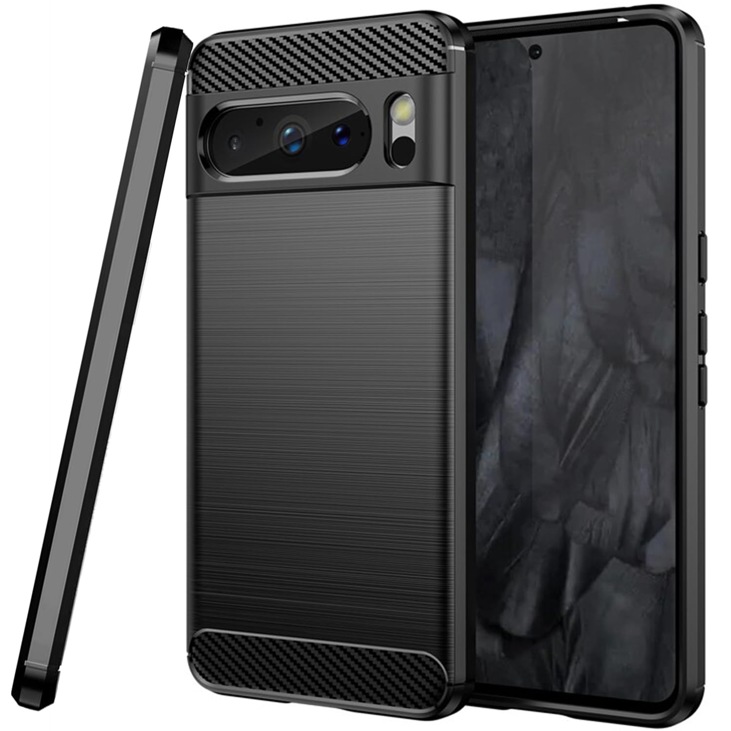 CoverON Google Pixel 8 Pro Case Slim Minimal TPU Flexible Skin Protective Sleeve Black Carbon Fiber