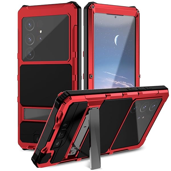 Lunivop Lunivop Heavy Duty Metal Case for Samsung Galaxy S24 Ultra with Built-in Screen Protection and Military Grade Rugged Design Red - View 4 of 8