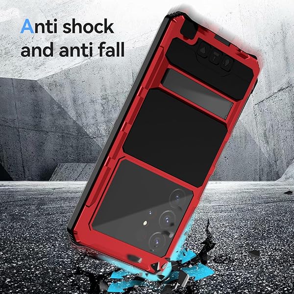 Lunivop Lunivop Heavy Duty Metal Case for Samsung Galaxy S24 Ultra with Built-in Screen Protection and Military Grade Rugged Design Red - View 7 of 8