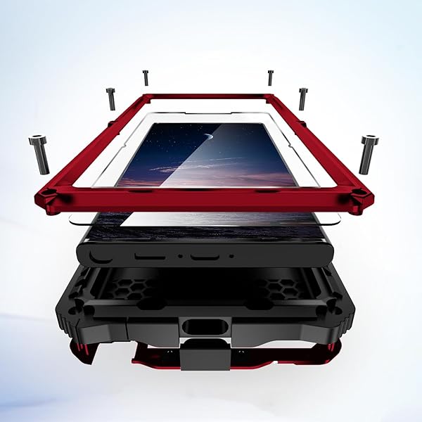 Lunivop Lunivop Heavy Duty Metal Case for Samsung Galaxy S24 Ultra with Built-in Screen Protection and Military Grade Rugged Design Red - View 3 of 8