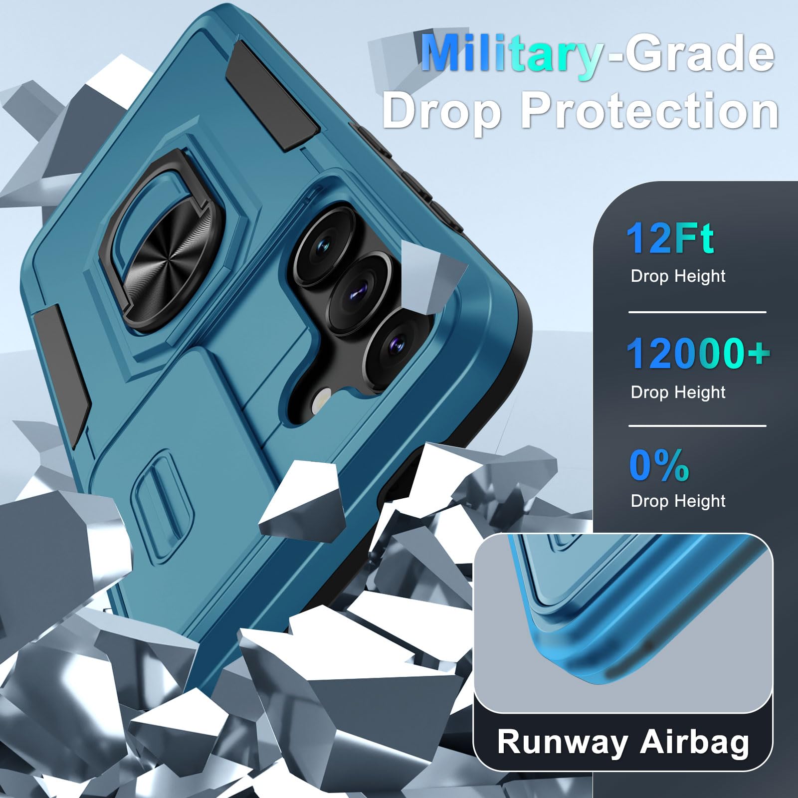 Janmitta Janmitta Heavy Duty Case for Samsung Galaxy S24 S25 with Slide Camera Lens Cover Screen Protector and Ring Holder in Blue 2025 - View 4 of 8