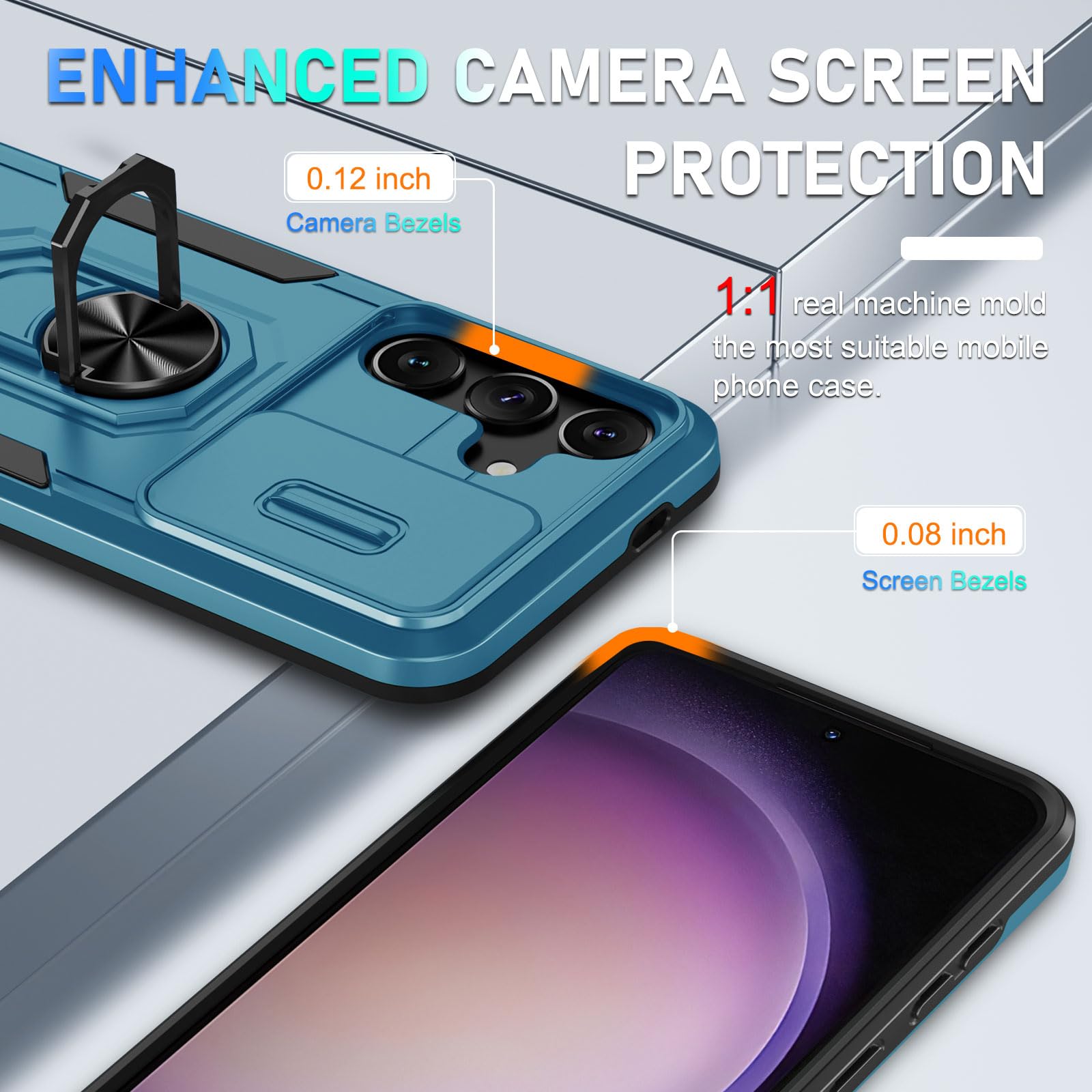 Janmitta Janmitta Heavy Duty Case for Samsung Galaxy S24 S25 with Slide Camera Lens Cover Screen Protector and Ring Holder in Blue 2025 - View 5 of 8