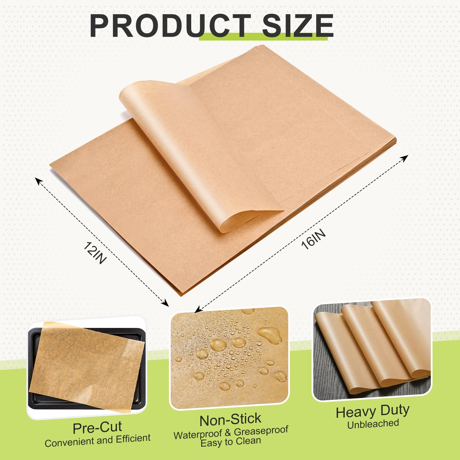 KIEGMIA 120PCS Non-Stick Unbleached Parchment Paper Sheets 12x16 Inches Ideal for Baking Cooking Steaming Grilling and Air Fryer Use - View 2 of 7