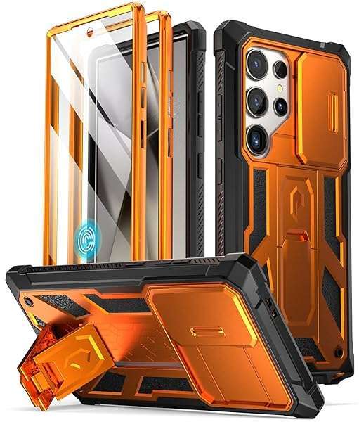 Poetic Spartan Galaxy S24 Ultra Case: Rugged, Shockproof, Military-Grade with Kickstand - Metallic Orange