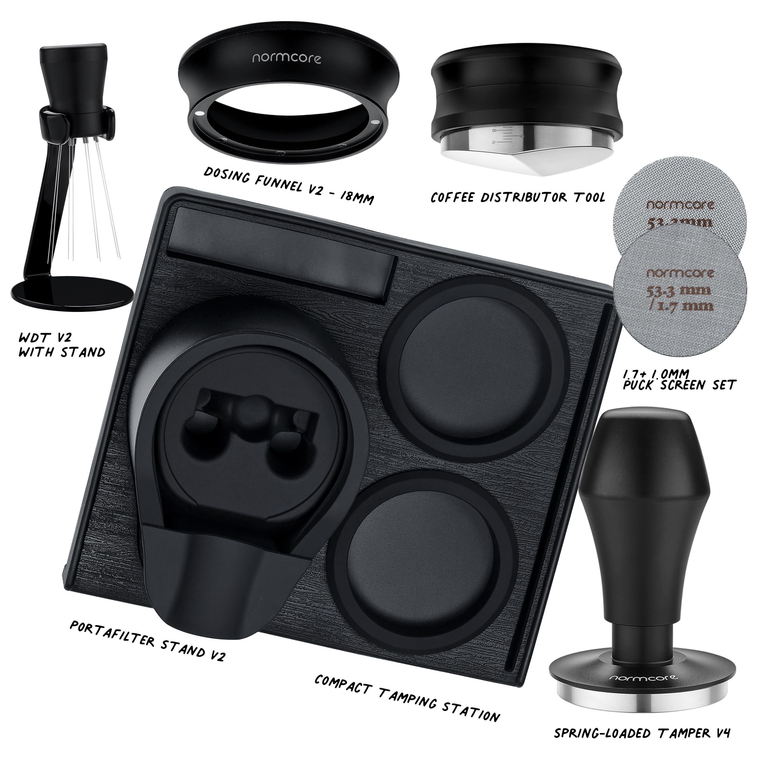 Normcore Normcore 53.3mm 7-in-1 Barista Kit with Tamper Distributor WDT Dosing Funnel Puck Screen Tamping Mat Portafilter Stand for Breville Sage 54mm - View 2 of 7