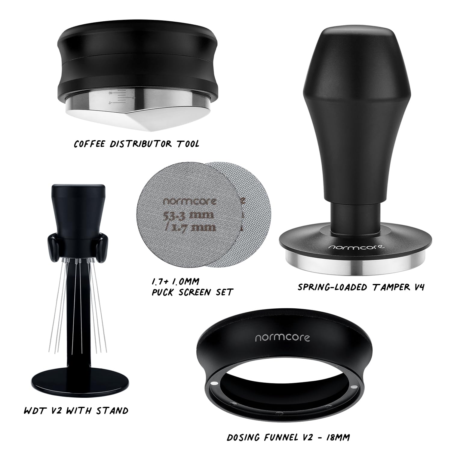 Normcore Normcore 53.3mm 7-in-1 Barista Kit with Tamper Distributor WDT Dosing Funnel Puck Screen Tamping Mat Portafilter Stand for Breville Sage 54mm - View 3 of 7
