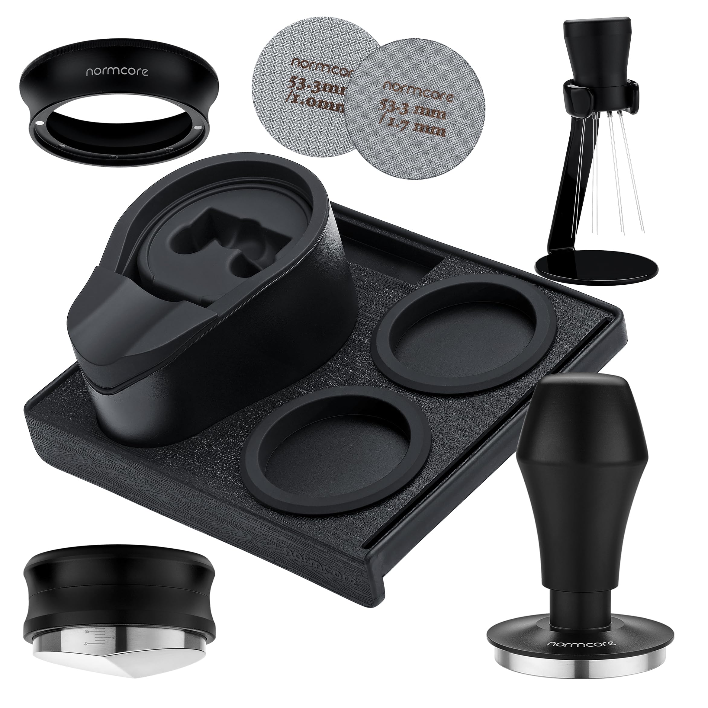 Normcore Normcore 53.3mm 7-in-1 Barista Kit with Tamper Distributor WDT Dosing Funnel Puck Screen Tamping Mat Portafilter Stand for Breville Sage 54mm