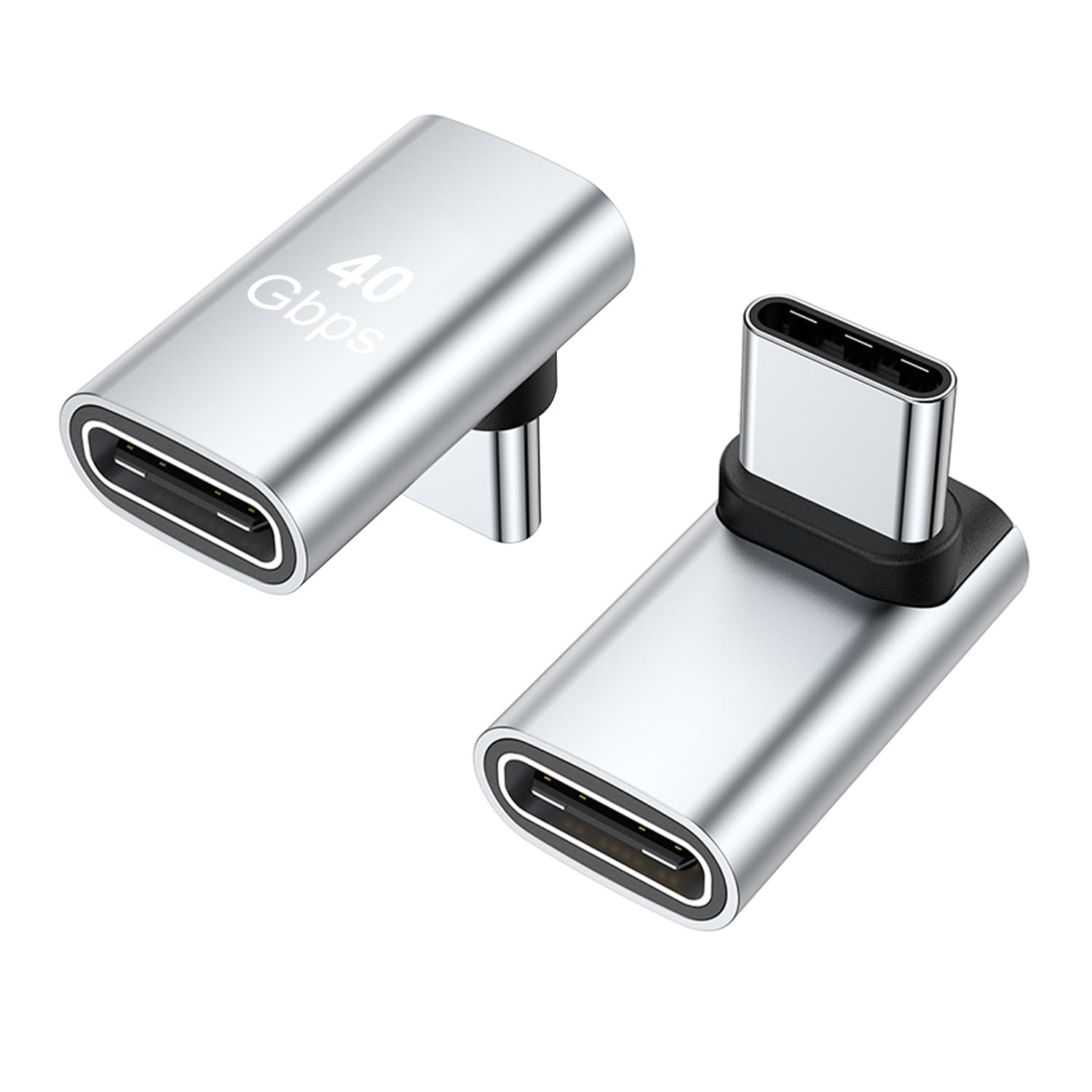 AreMe AreMe 90 Degree USB-C Male to Female Adapter 2 Pack Right Angle 100W Type-C Extender for Steam Deck ROG Ally Switch Notebook Tablet Mobile Phones Silver