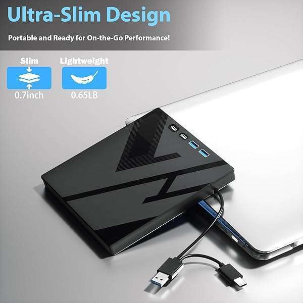 Wbacon 7-in-1 USB 3.0 Type-C External Blu-ray/DVD Drive Burner for PC & Mac - Supports 100G Disc R/W - View 7 of 9