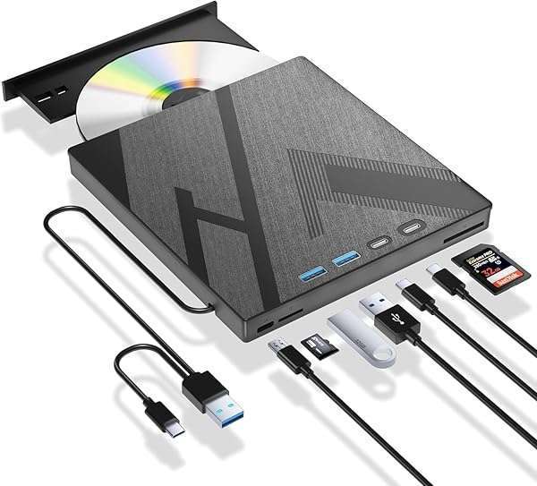 Wbacon 7-in-1 USB 3.0 Type-C External Blu-ray/DVD Drive Burner for PC & Mac - Supports 100G Disc R/W - View 2 of 9