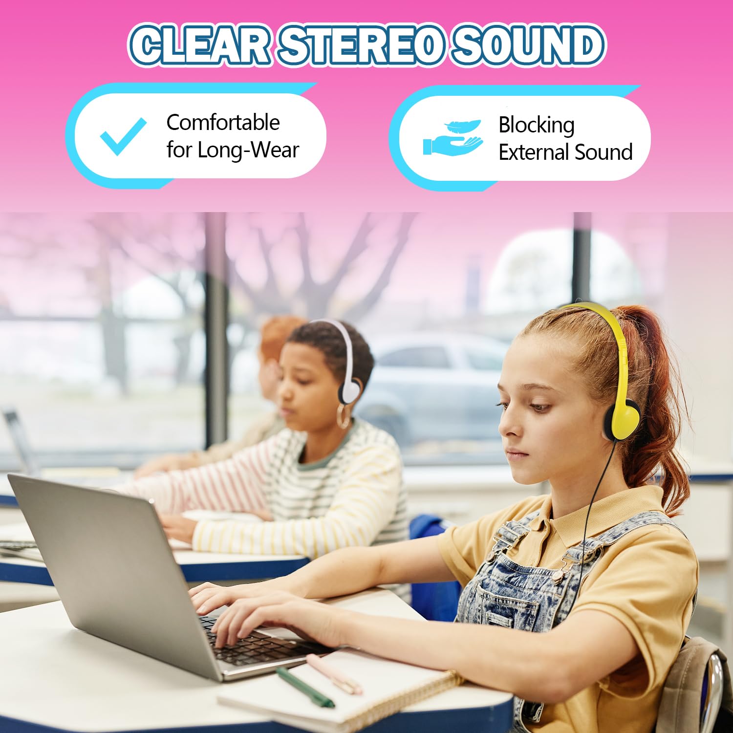 Yoley Kids Headphones Bulk 18 Pack Multi Colored On-Ear Corded Headphones for School Classroom Libraries Individually Bagged 12 Colors - View 3 of 7