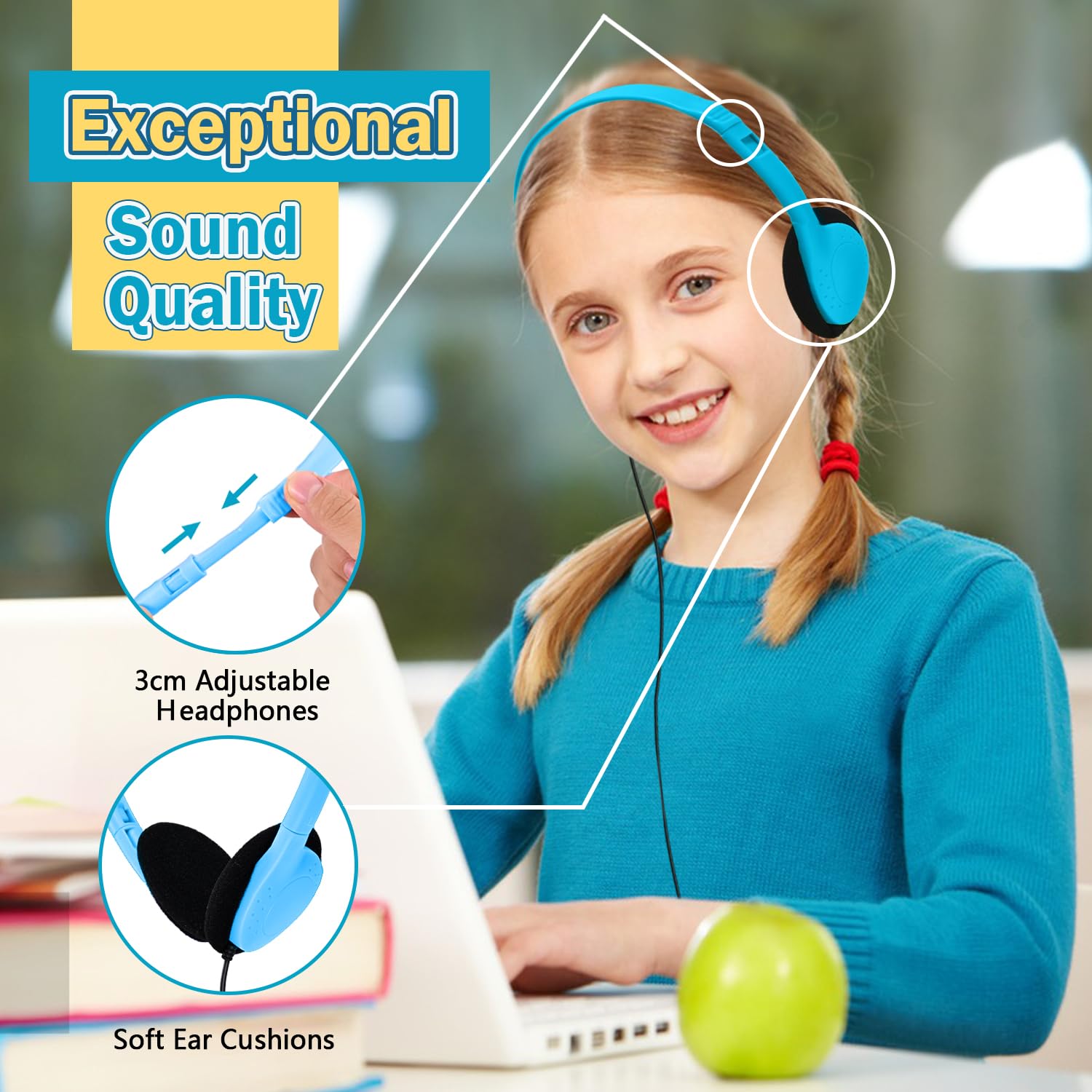 Yoley Kids Headphones Bulk 18 Pack Multi Colored On-Ear Corded Headphones for School Classroom Libraries Individually Bagged 12 Colors - View 5 of 7