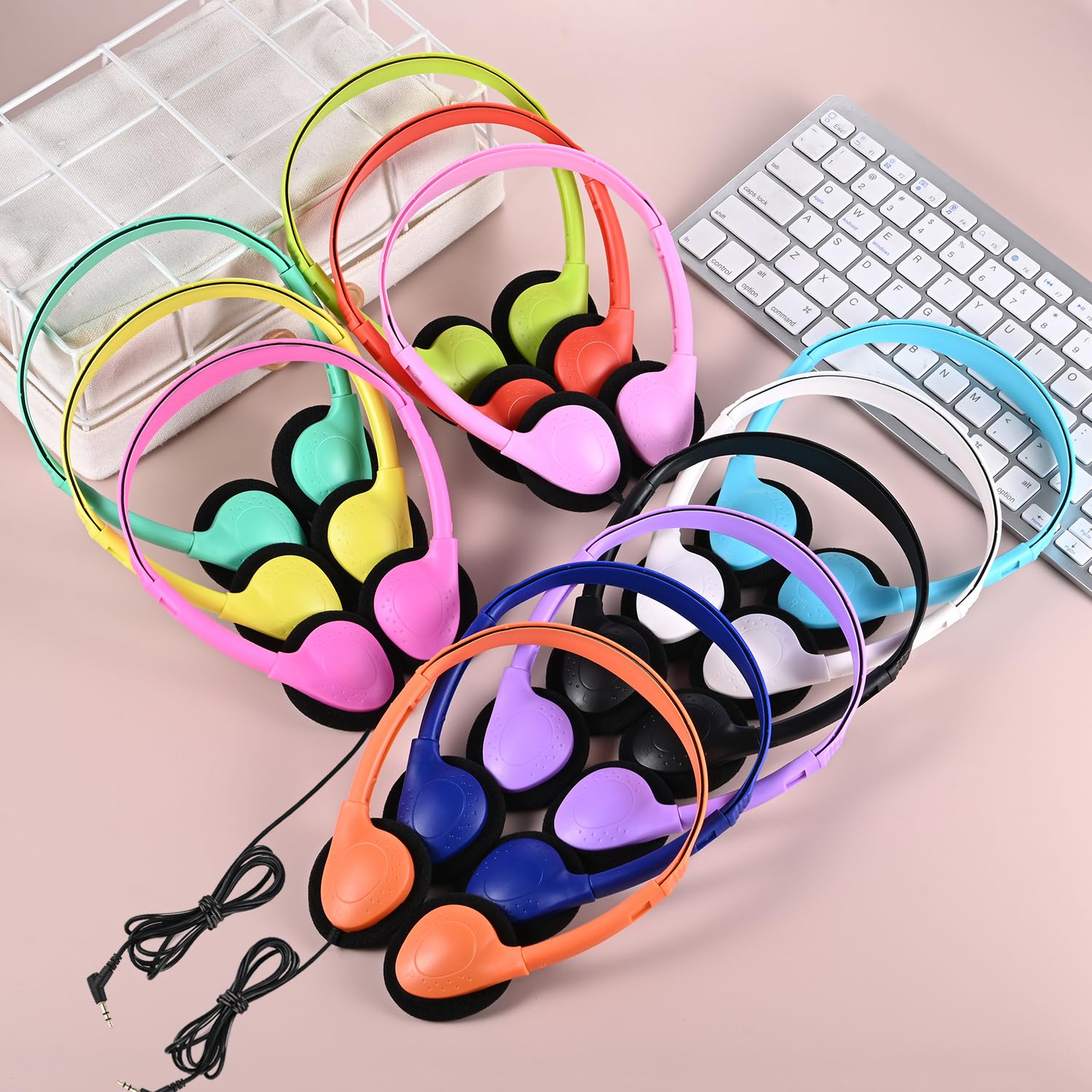 Yoley Kids Headphones Bulk 18 Pack Multi Colored On-Ear Corded Headphones for School Classroom Libraries Individually Bagged 12 Colors - View 7 of 7