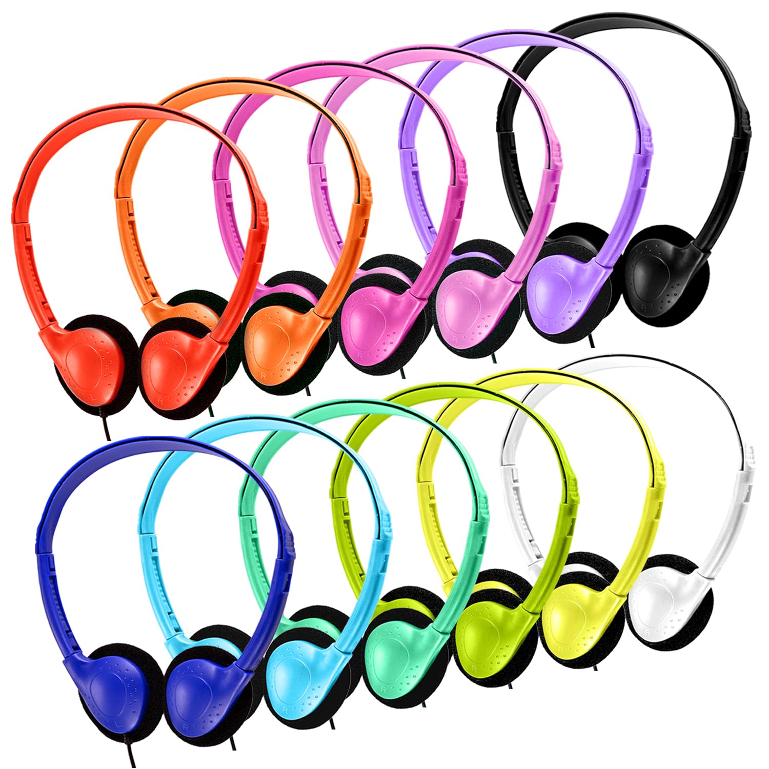 Yoley Kids Headphones Bulk 18 Pack Multi Colored On-Ear Corded Headphones for School Classroom Libraries Individually Bagged 12 Colors